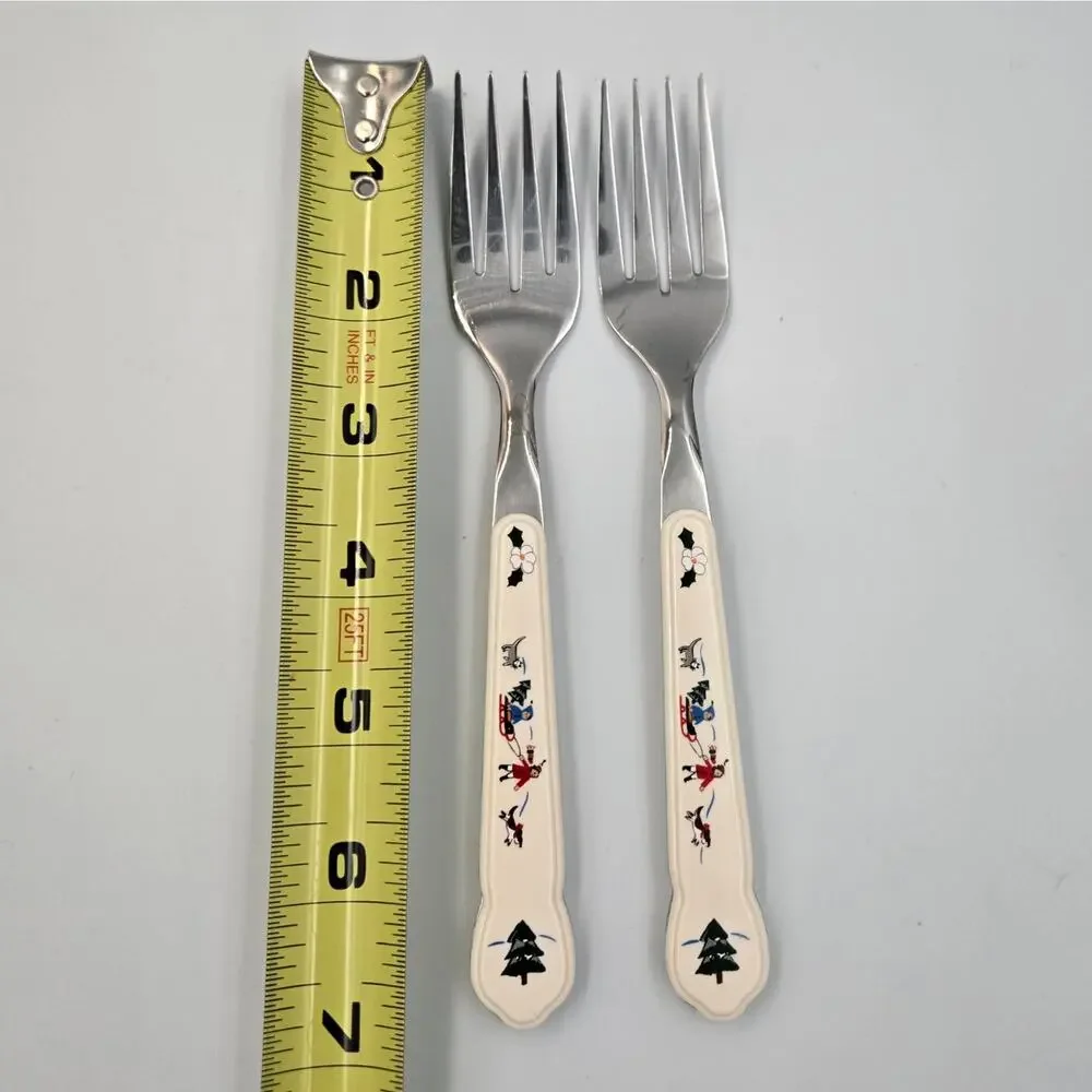 Two Pfaltzgraff Snow Village Stainless Steel Salad Fork Replacements